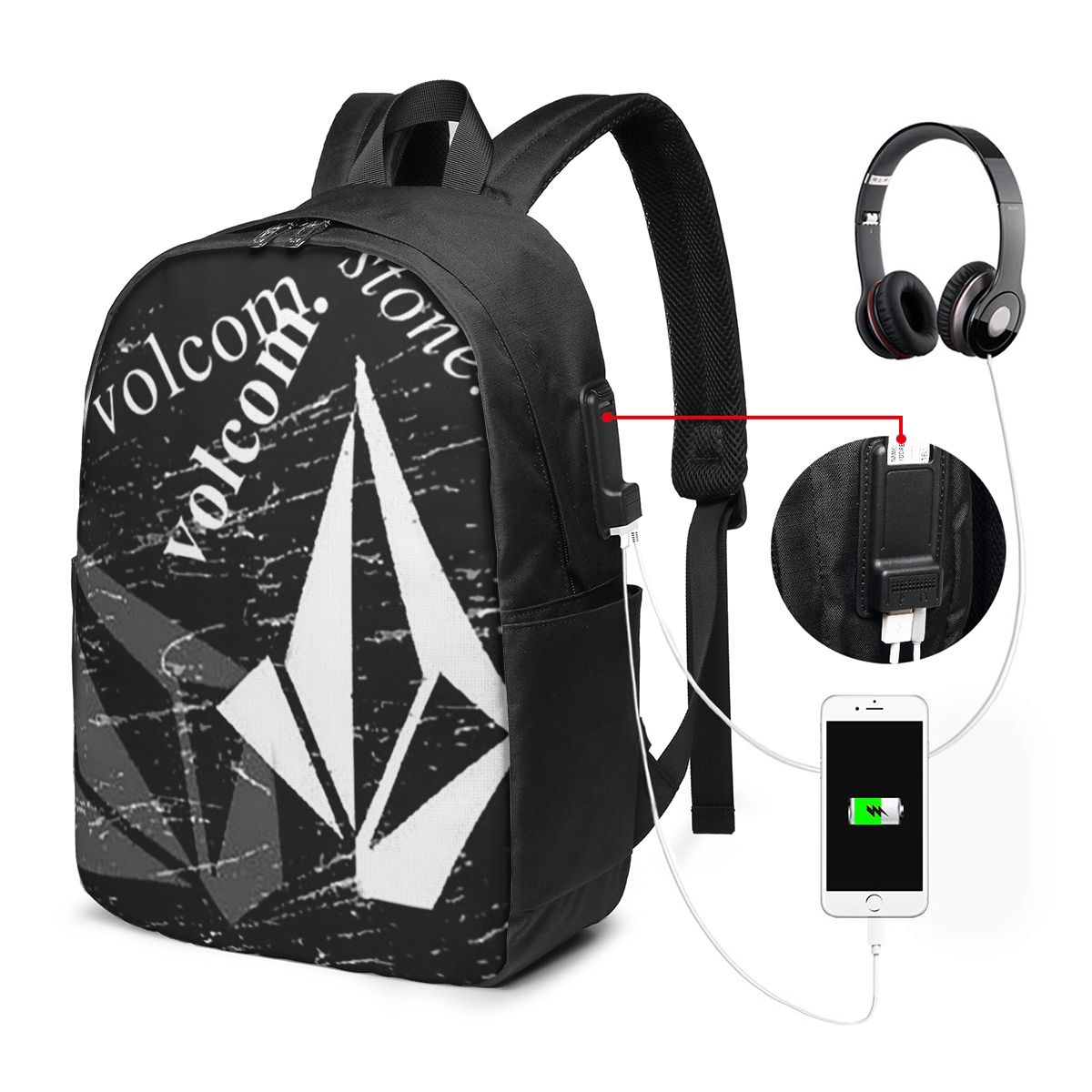 Laptop Bag - حقيبة ظهر بشعار V-Volcom، حقيبة سفر